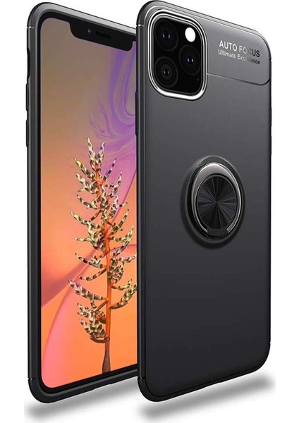 Apple iPhone 11 Pro Kılıf Renkli Yüzüklü Manyetik Silikon Kapak Siyah - Siyah