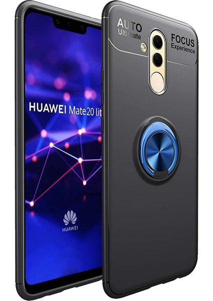 Huawei Mate 20 Lite Kılıf Renkli Yüzüklü Manyetik Silikon Kapak Siyah - Mavi