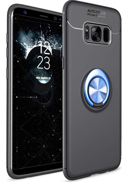 Samsung Galaxy S8 Kılıf Renkli Yüzüklü Manyetik Silikon Kapak Siyah - Mavi