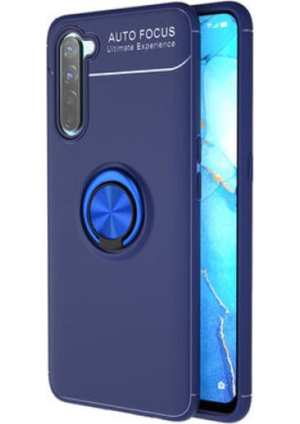 Oppo A91 Kılıf Renkli Yüzüklü Manyetik Silikon Kapak Mavi - Mavi