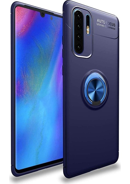 Huawei P30 Pro Kılıf Renkli Yüzüklü Manyetik Silikon Kapak Mavi - Mavi