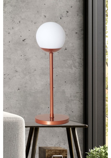 Glob Bakır Metal Gövde Beyaz Camlı Tasarım Masa Lambası