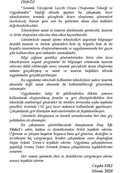 Seramik Yüzeylerde Lazerle Desen Oluşturma Tekniği ve Uygulamalar - Ceyda Sıkı