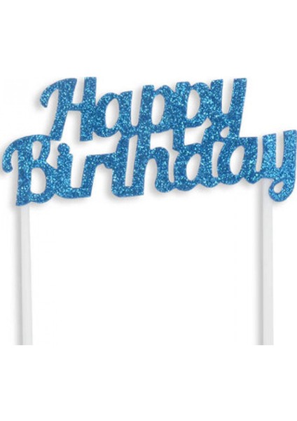 Pasta Süsü Evadan Simli Happy Bırthday Mavi P1