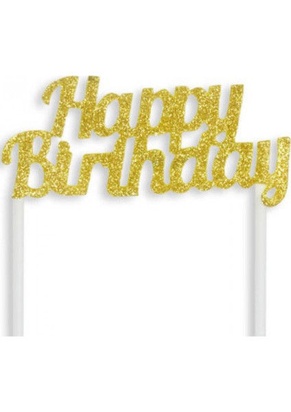 Pasta Süsü Evadan Simli Happy Bırthday Altın P1