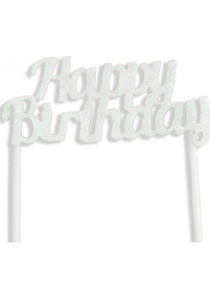 Pasta Süsü Evadan Simli Happy Bırthday Beyaz P1