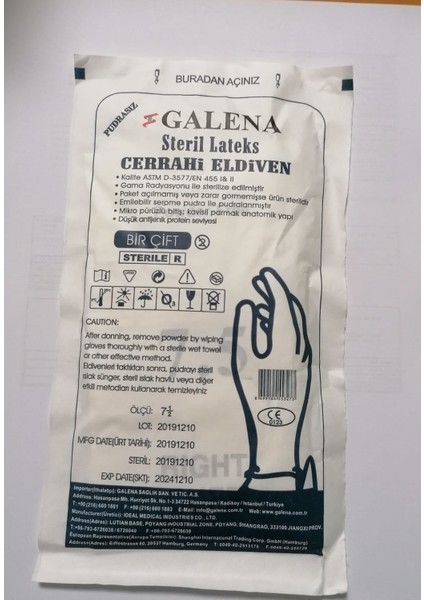 Pudrasız Steril Eldiven No :7,5