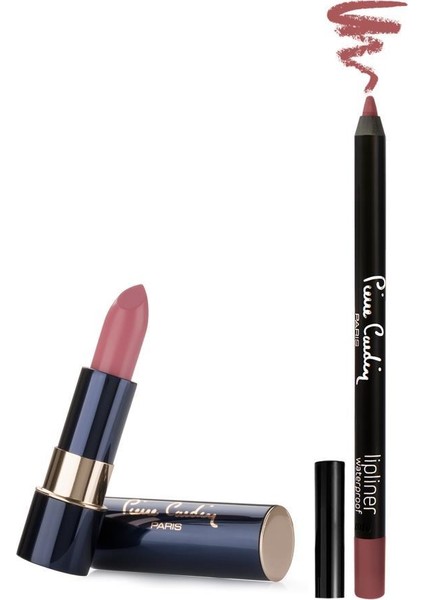 Pierre Cardin Matte Rouge Mat Ruj Fushion Pink + Lipliner Suya Dayanıklı Dudak Kalemi-2'li Set