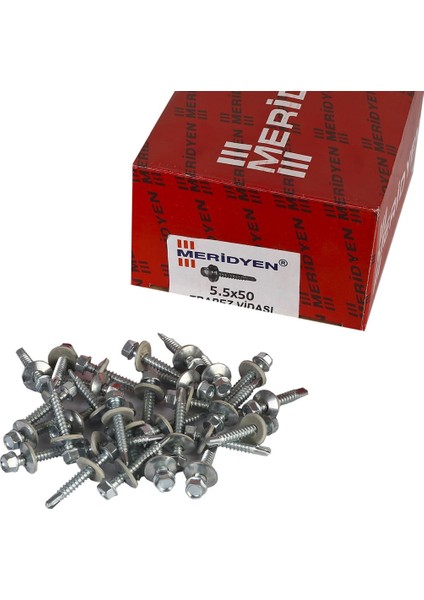 5.5 x 50 mm Meridyen Matkap Uçlu Trapez Çatı Vidası 200 Adet
