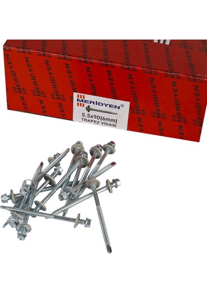 5.5 x 90 mm Meridyen Matkap Uçlu Trapez Çatı Vidası 200 Adet