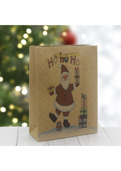 6 Adet 15X20CM Kraft Karton Çanta Noel Babalı