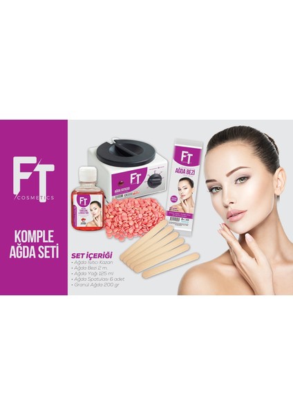 Ft Ağda Seti Makina, Pudralı Granül Ağda, 125 ml Yağ, Spatula, 2mt Bez