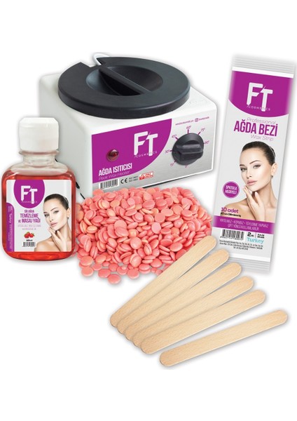 Ft Ağda Seti Makina, Pudralı Granül Ağda, 125 ml Yağ, Spatula, 2mt Bez