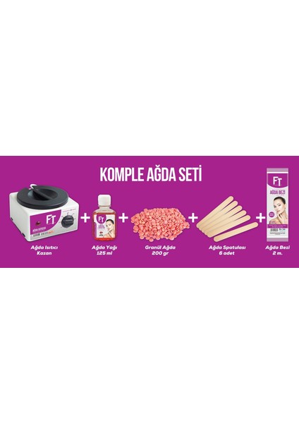 Ft Ağda Seti Makina, Pudralı Granül Ağda, 125 ml Yağ, Spatula, 2mt Bez