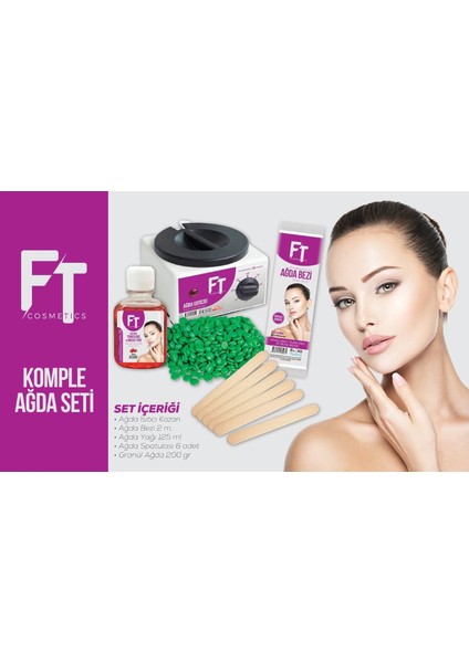 Ft Ağda Seti Makina, Azulen Granül Ağda, 125 ml Yağ, Spatula, 2mt Bez