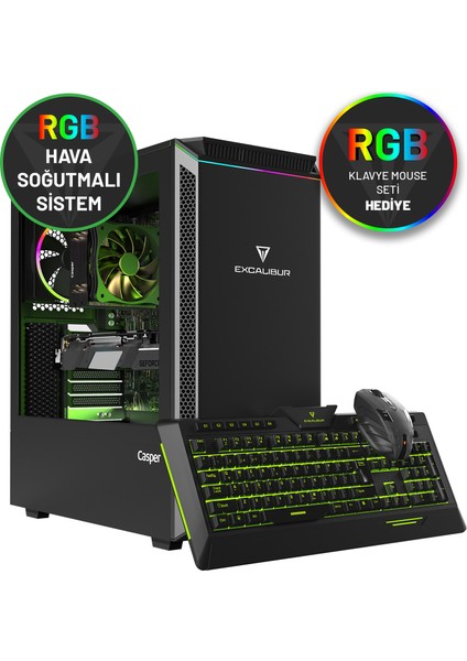 Excalibur E60L.107F-8650X-0HC Intel Core i7 10700F 8GB 1TB + 480GB SSD RX570 Freedos Masaüstü Bilgisayar