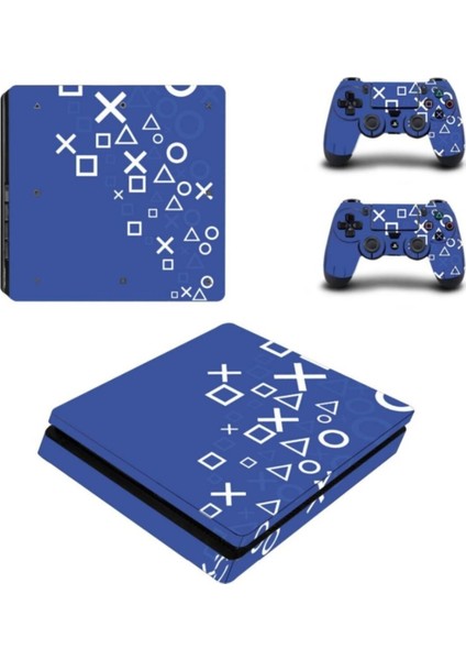 Kt Decoration Mavi Arkaplan Beyaz Kol Düğmeleri Playstation 4 Slim Kasa Sticker Kaplama