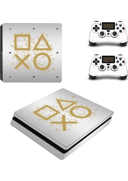 Kt Decoration Mat Gri Arkaplan ve Kol Düğmeleri Playstation 4 Slim Kasa Sticker Kaplama