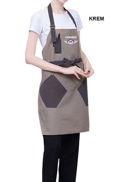 Nakışlı Boyundan Askılı Mutfak Iş Önlüğü Barista Master Chef Garson Kuaför Tattoo Önlük - Krem fiyatları
