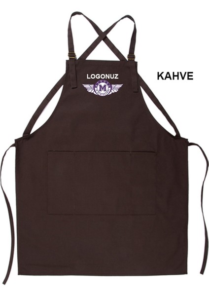 Nakışlı Boyundan Askılı Mutfak Iş Önlüğü Barista Master Chef Garson Kuaför Tattoo Önlük - Kahverengi