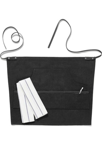 Nakışlı Belden Mutfak Iş Önlüğü Barista Master Chef Garson Kuaför Tattoo Önlük - Siyah