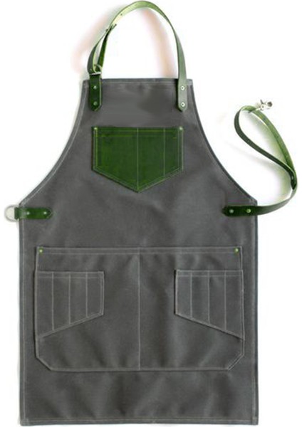 Nakışlı Boyundan Askılı Mutfak Iş Önlüğü Barista Master Chef Garson Kuaför Tattoo Önlük - Yeşil