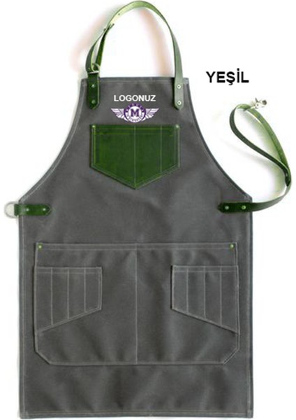 Nakışlı Boyundan Askılı Mutfak Iş Önlüğü Barista Master Chef Garson Kuaför Tattoo Önlük - Yeşil fiyatları