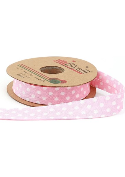 Pembe Puantiyeli Pamuk ( Koton ) Biye 2 cm - 25 m