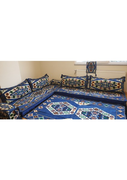 Şark Köşesi Yörük Desenli Minderi 120x180 cm Kilim Takımı Konsept Mavi