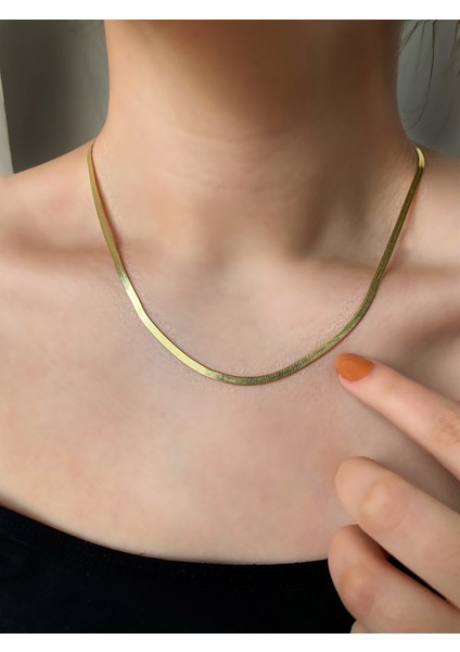 925 Ayar 5,60 Gram Gold İtalyan Ezme Altın Kaplama ,Gümüş Kolye Uzunluk 42 Cm Eni: 3 mm