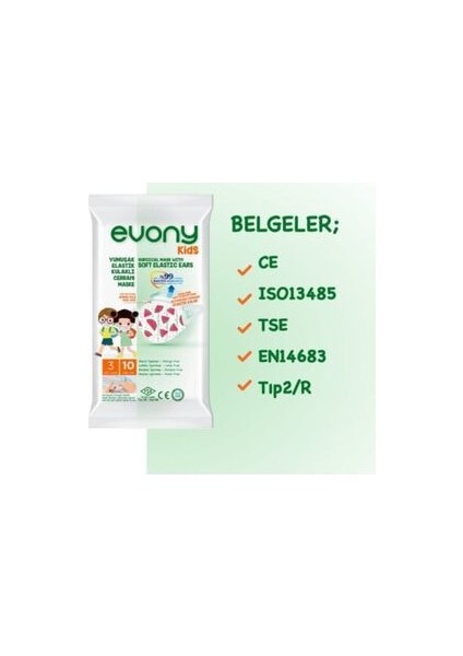 Yumuşak Elastik Kulaklı 3 Katlı Telli Cerrahi Maske Kids (Çocuk) 10'lu x 16 Adet