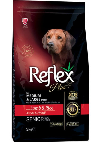 Reflex Plus Orta Büyük Irk Kuzu Pirinç Yaşlı Köpek Maması 3 kg