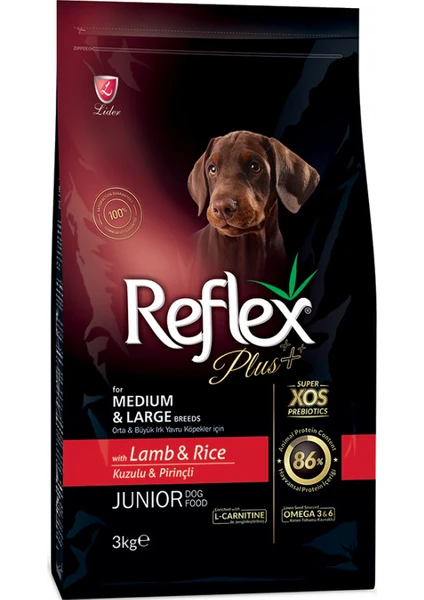 Reflex Plus Orta Büyük Irk Kuzulu Pirinçli Yavru Köpek Maması 3 kg