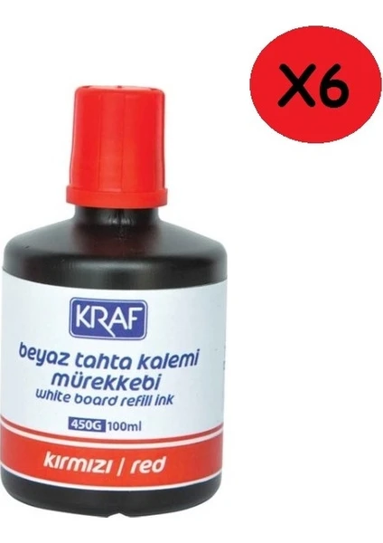 Beyaz Tahta Kalem Mürekkebi 100Ml Kırmızı 450G 6'Lı Paket