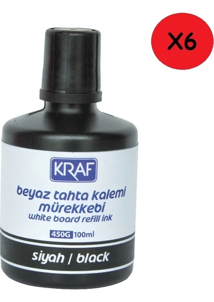 Beyaz Tahta Kalem Mürekkebi 100Ml Siyah 450G 6'Lı Paket