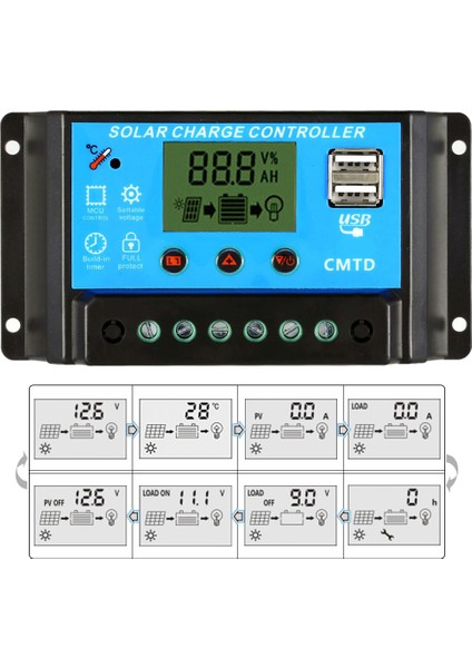 Kendini 20A 12.6V LCD Solar Şarj Kontrol Cihazı Pwm