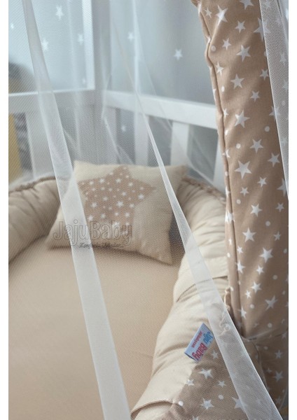 Kahve Yıldız Cibinlik ve Oyuncak Askılı Lüx Tasarım Babynest