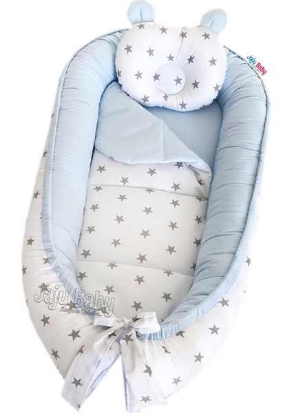 Mavi - Gri Yıldızlı Lüx Babynest