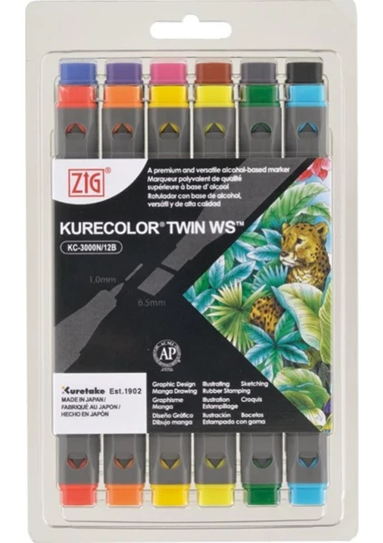 Kurecolor Twin S Çift Uçlu Marker Kalem Seti 12 Renk Basic Colors