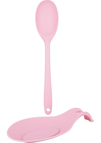 Açık Pembe Renkli Silikon Kaşık ve Kaşık Altlığı Seti