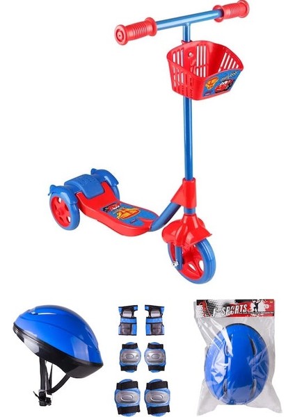 3 Tekerlekli Frenli Sepetli Çocuk Scooter Kask Dizlik Dahil