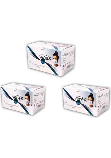 3 Katlı Meltblown Filtreli Beyaz Renkli Maske 3 KUTU(3X50)