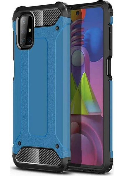 Case 4U Galaxy M51 Kılıf Military Armor Çift Katmanlı Crash Silikon Kılıf Mavi