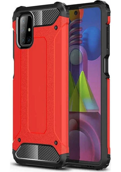 Case 4U Galaxy M51 Kılıf Military Armor Çift Katmanlı Crash Silikon Kılıf Kırmızı