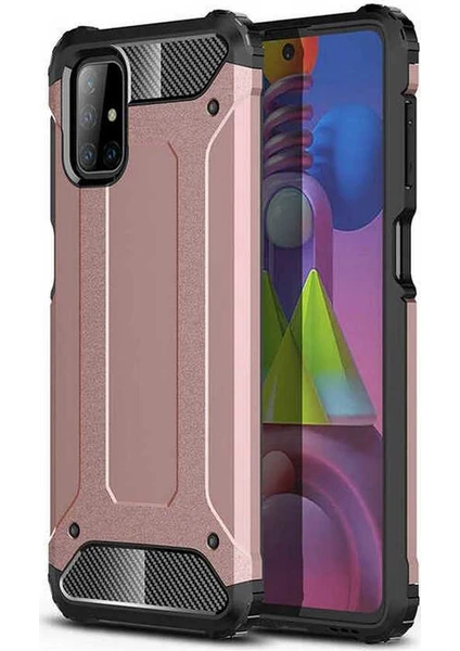 Case 4U Galaxy M51 Kılıf Çift Katmanlı Zırh Koruma Tank Crash Arka Kapak Rose Gold