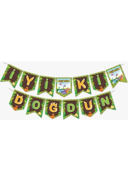 Dinazorlar Temalı Iyi Ki Doğdun Zigzag Banner Kağıt Süs