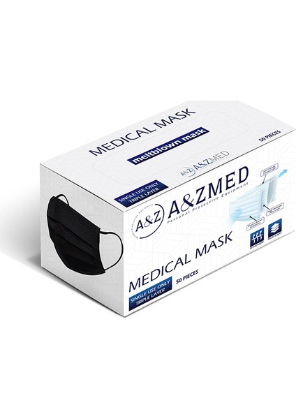 A&zmed Meltblown Katmanlı 3 Katlı Cerrahi Maske - Siyah