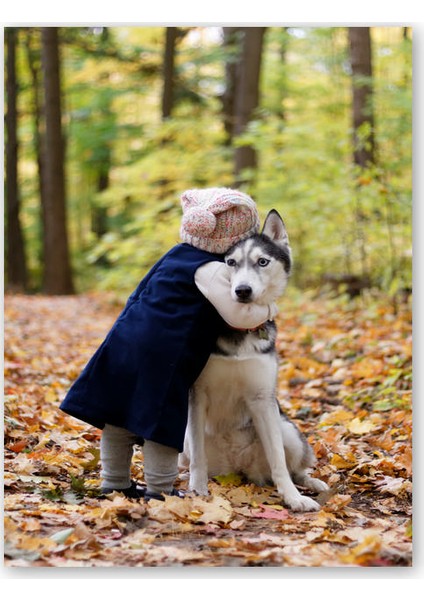 Cakatablo Ahşap Tablo Ormanda Kurt Köpeği ve Çocuk