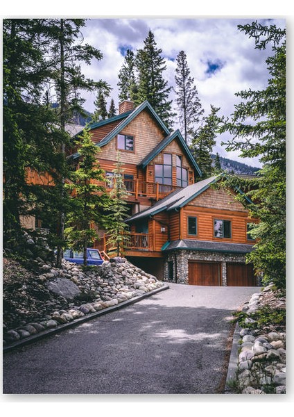 Ahşap Tablo Ormandaki Malikane ve Ağaçlar