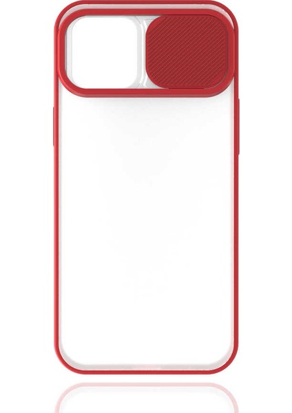 - Apple iPhone 12 - Kılıf Slayt Sürgülü Arkası Buzlu Lensi Kapak - Kırmızı